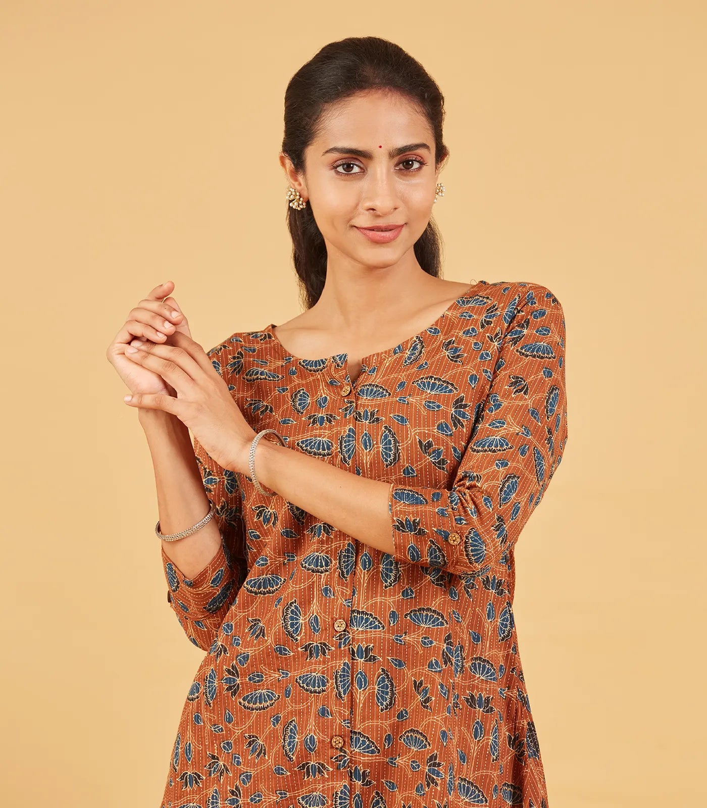 Earthy Brown Printed Cotton Kurta