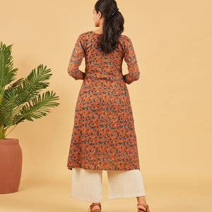 Earthy Brown Printed Cotton Kurta