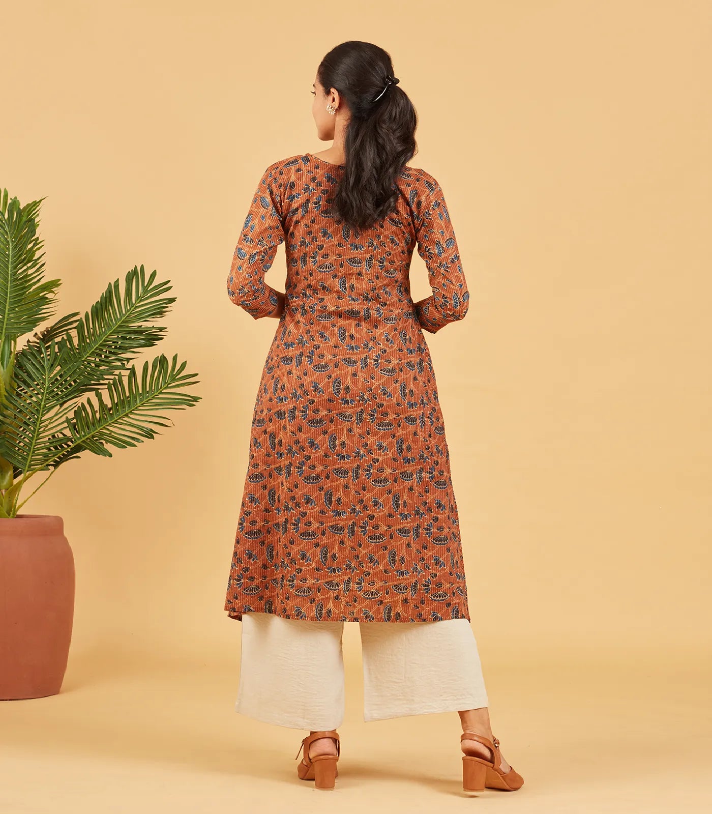 Earthy Brown Printed Cotton Kurta