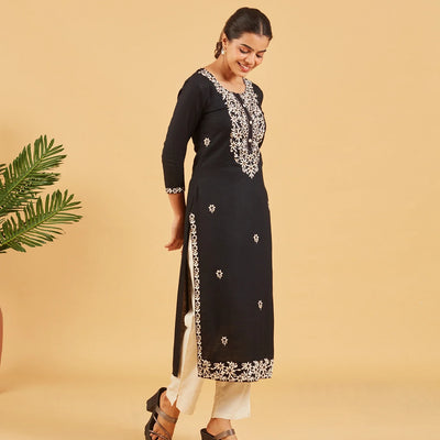 Black And White Embroidered Kurta
