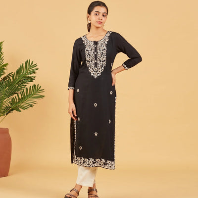 Black And White Embroidered Kurta