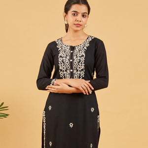 Black And White Embroidered Kurta