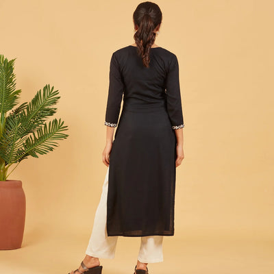 Black And White Embroidered Kurta