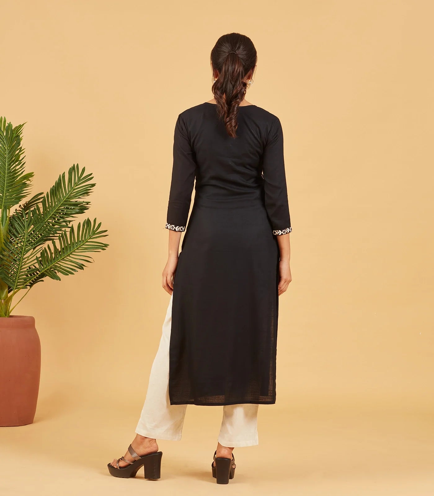 Black And White Embroidered Kurta