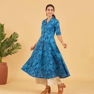 Sapphire Blue Printed Cotton Dress