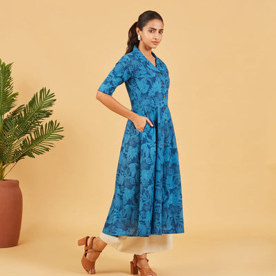 Sapphire Blue Printed Cotton Dress