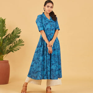 Sapphire Blue Printed Cotton Dress