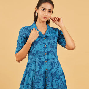 Sapphire Blue Printed Cotton Dress