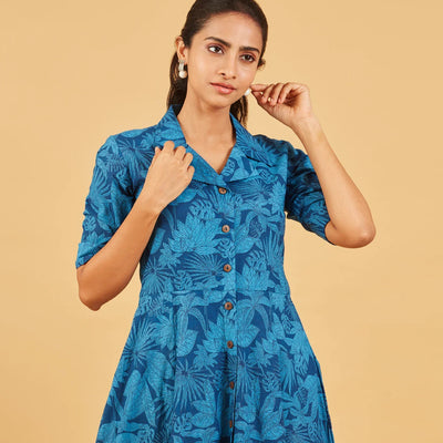 Sapphire Blue Printed Cotton Dress