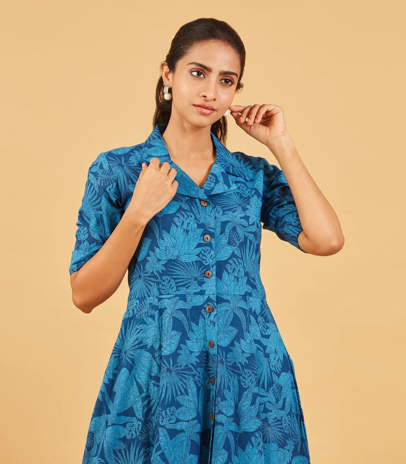 Sapphire Blue Printed Cotton Dress