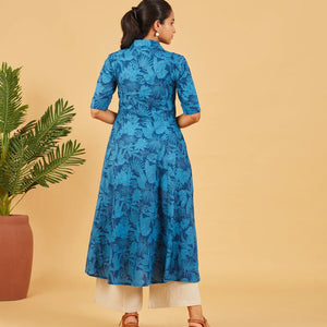 Sapphire Blue Printed Cotton Dress