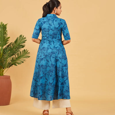Sapphire Blue Printed Cotton Dress
