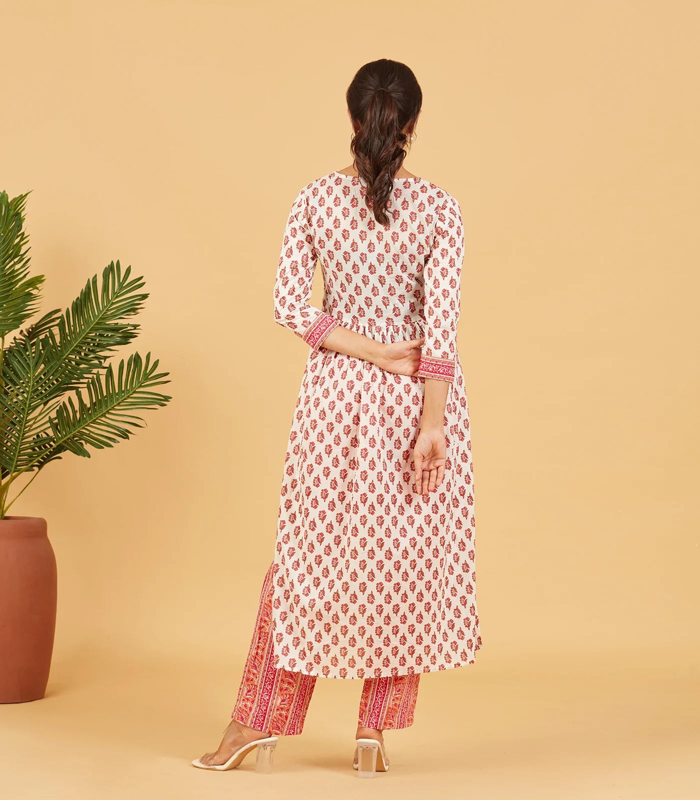 White And Pink Floral Printed  Kurta Set