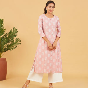 Peach Printed Kurta