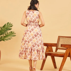 Brown Yellow Abstract Printed Cotton Dress