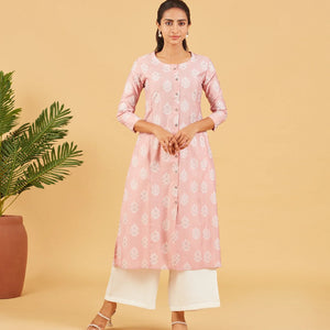 Peach Printed Kurta