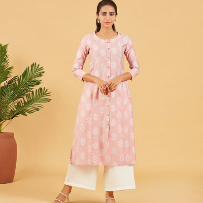 Peach Printed Kurta