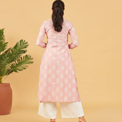 Peach Printed Kurta