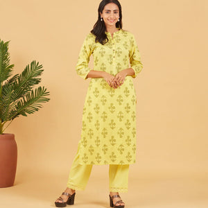 Lemon Fizz Yellow Cotton Kurta Set