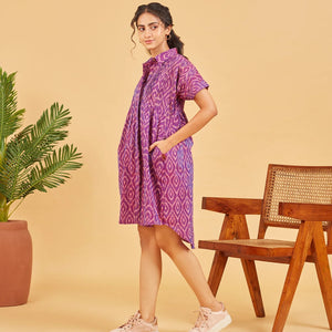 Purple Ikat Button Up Dress