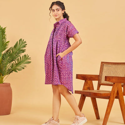 Purple Ikat Button Up Dress