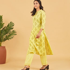 Lemon Fizz Yellow Cotton Kurta Set