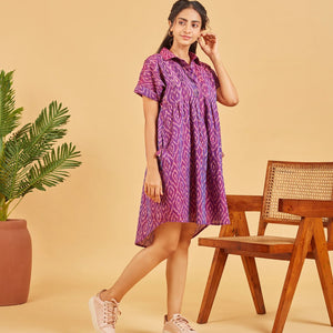 Purple Ikat Button Up Dress