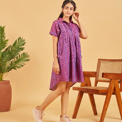 Purple Ikat Button Up Dress