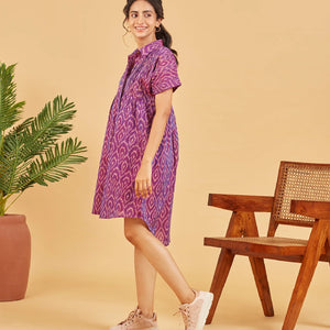 Purple Ikat Button Up Dress