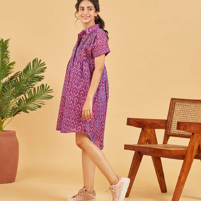 Purple Ikat Button Up Dress