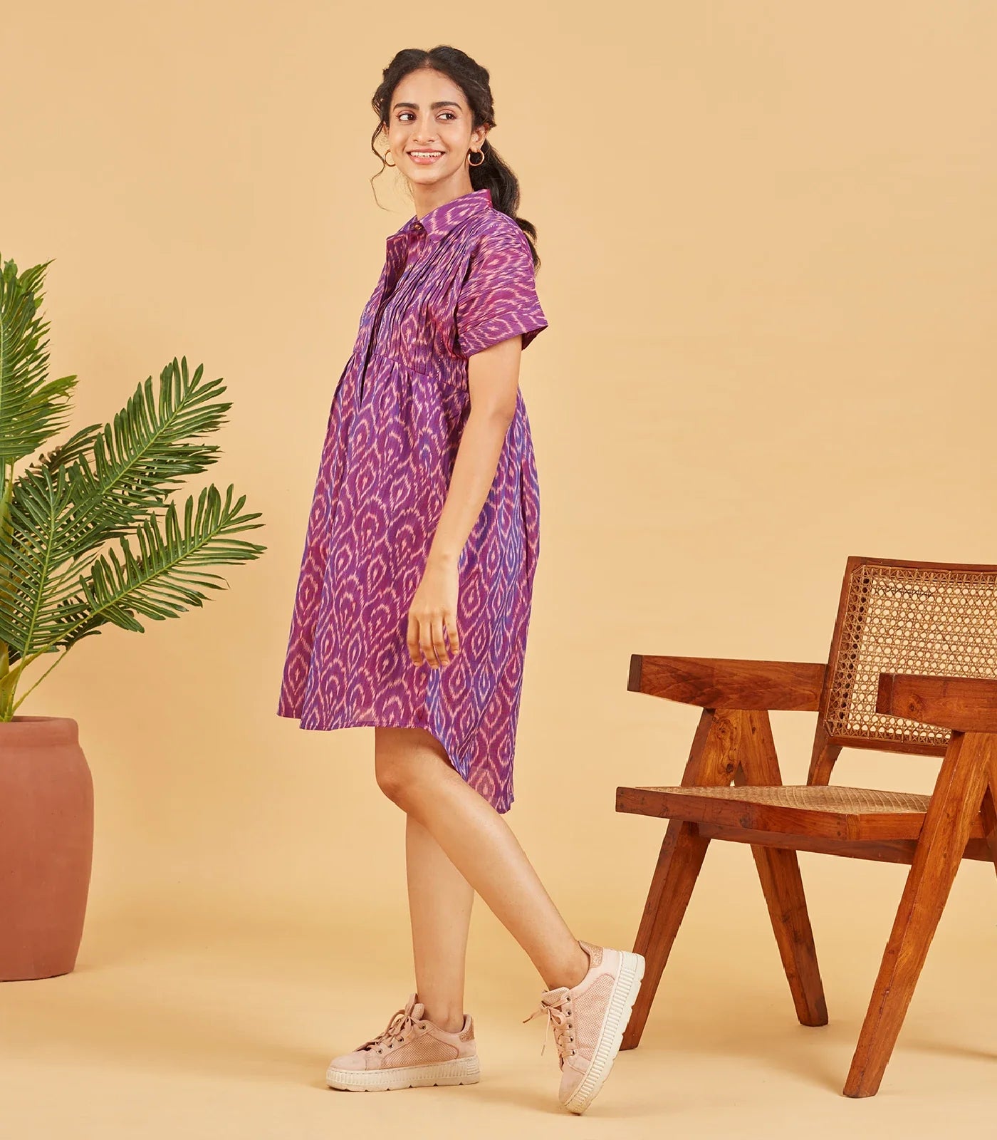 Purple Ikat Button Up Dress