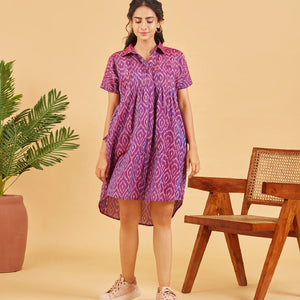 Purple Ikat Button Up Dress