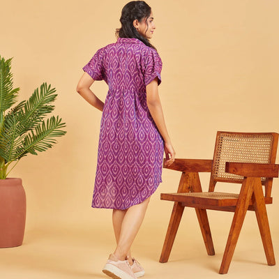 Purple Ikat Button Up Dress