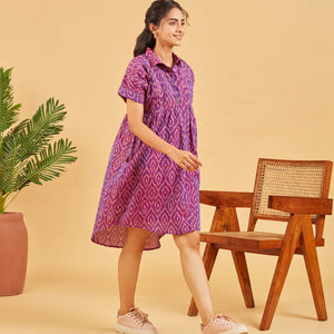 Purple Ikat Button Up Dress