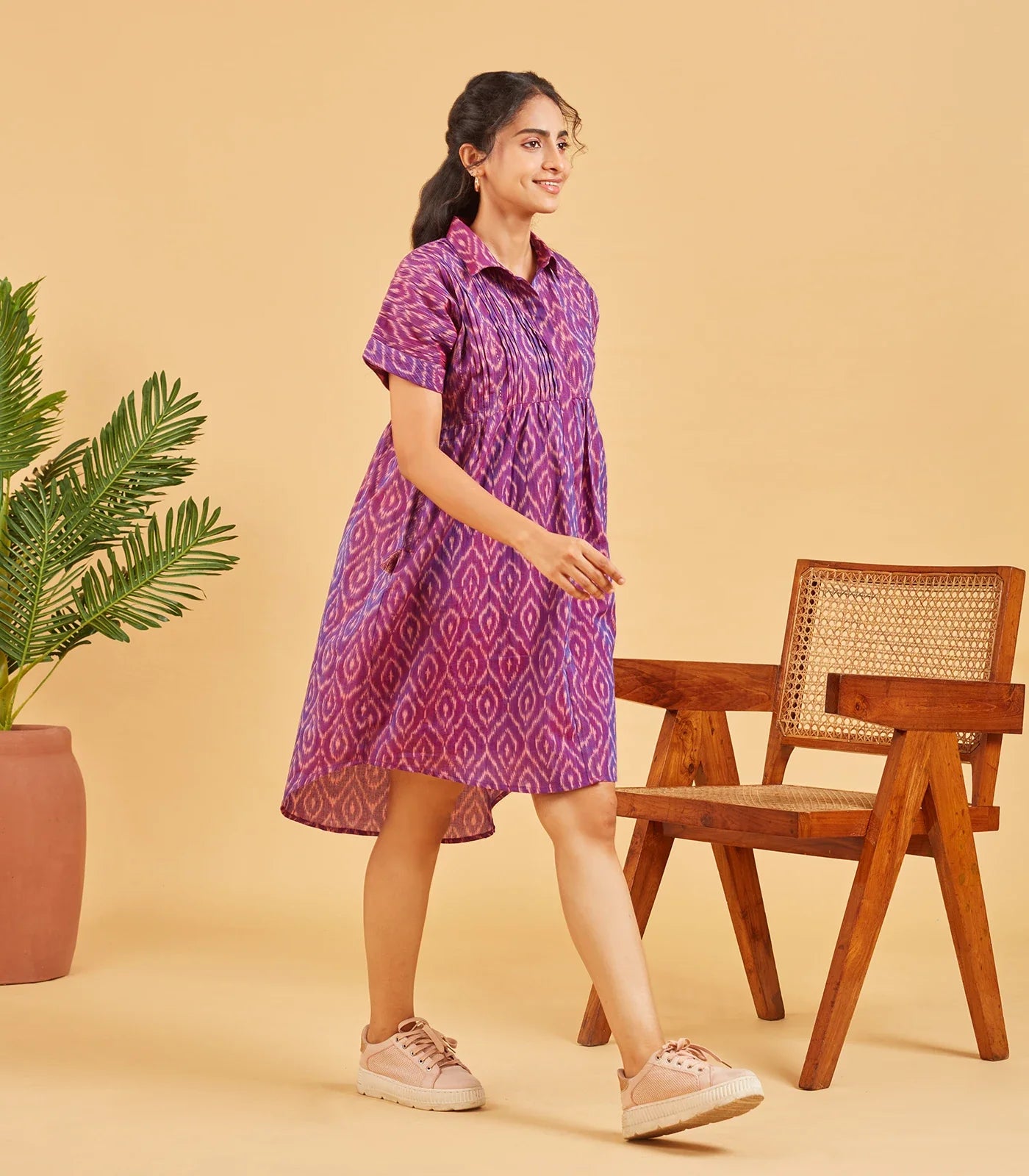 Purple Ikat Button Up Dress