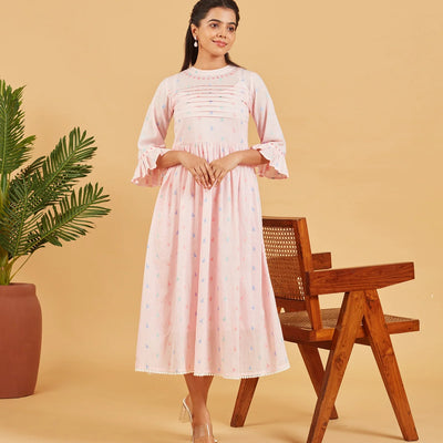 Baby Pink Flared Cotton Dress