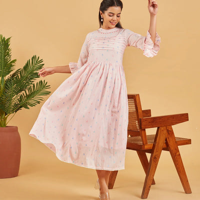 Baby Pink Flared Cotton Dress