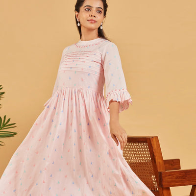 Baby Pink Flared Cotton Dress