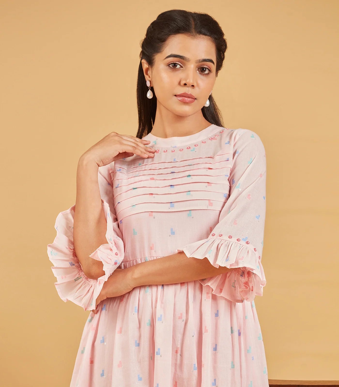 Baby Pink Flared Cotton Dress