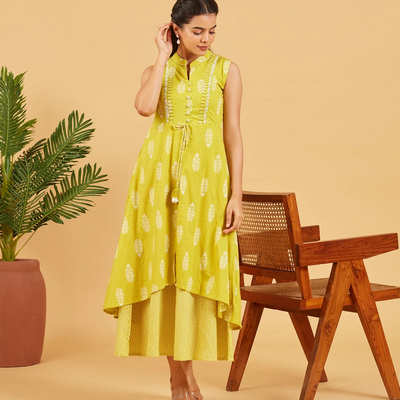 Lime Green Layered Cotton Dress