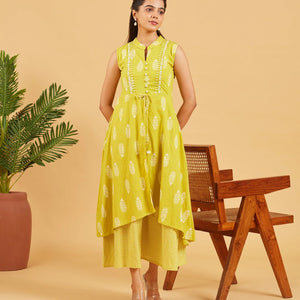 Lime Green Layered Cotton Dress