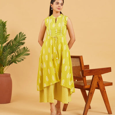 Lime Green Layered Cotton Dress