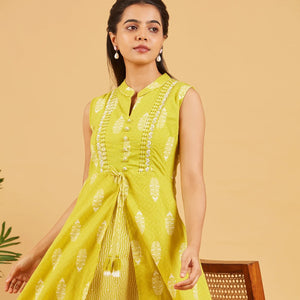 Lime Green Layered Cotton Dress