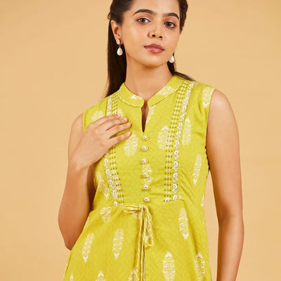 Lime Green Layered Cotton Dress