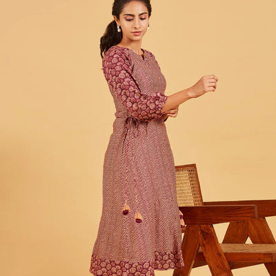 Purple Abstract Printed Raglan Dress
