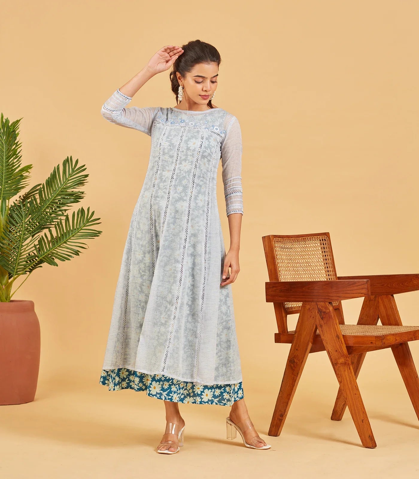 Pastel  Blue Layered A-line Dress