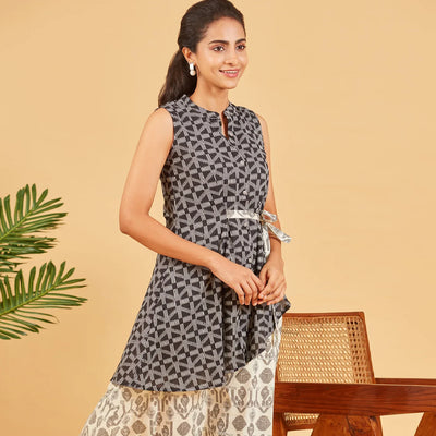 Black And White Layered Cotton Dress