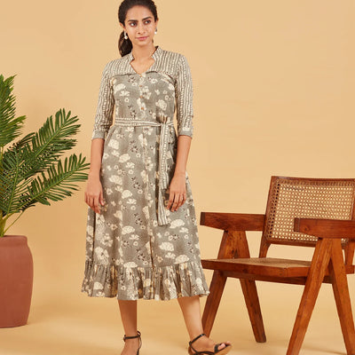 Grey Floral Printed Dress