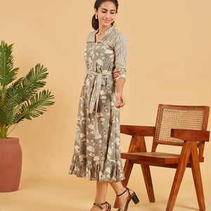 Grey Floral Printed Dress
