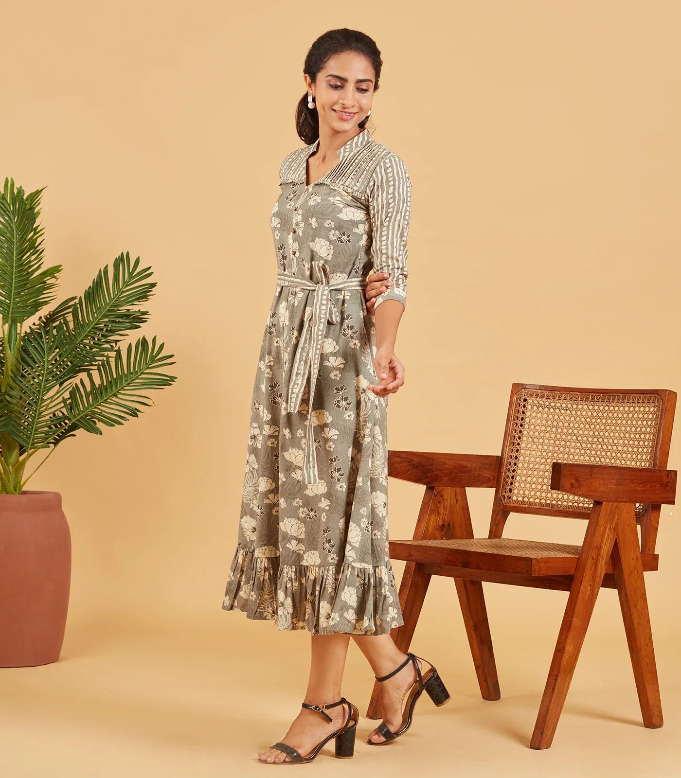 Grey Floral Printed Dress